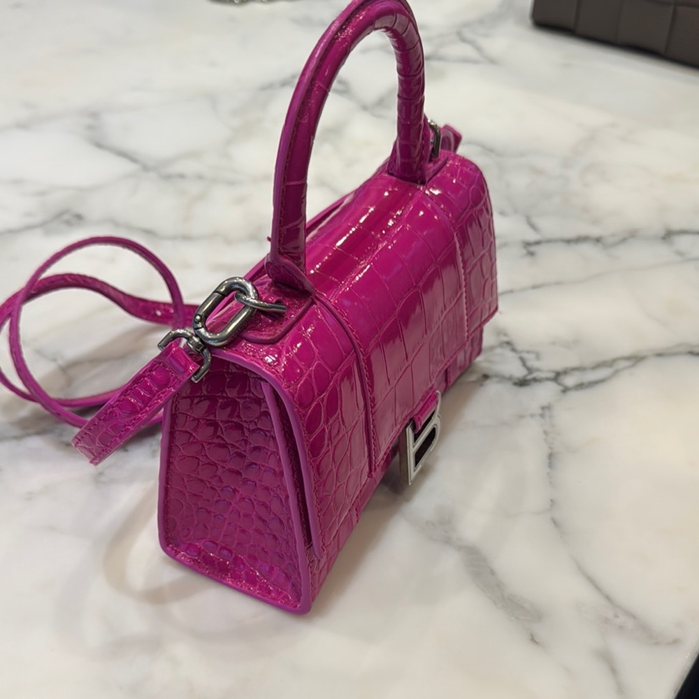 Balenciaga Pink Croc-Embossed Handbag - Picture 3 of 7
